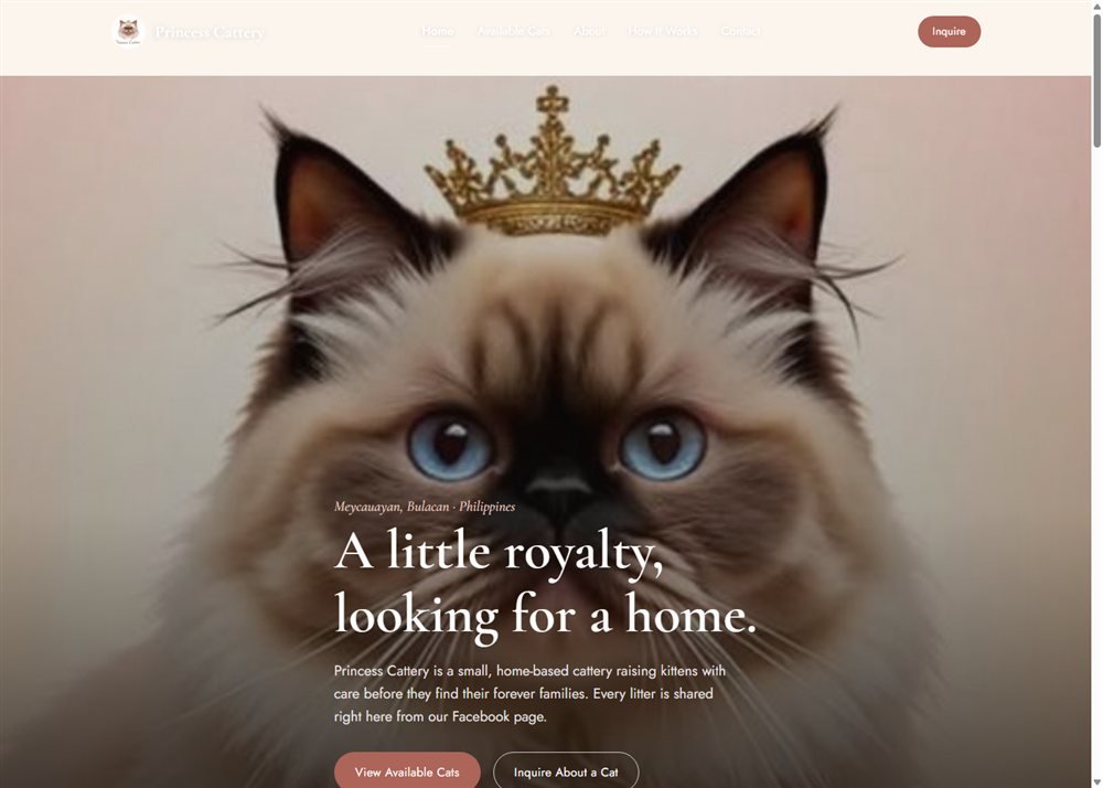 Princess Cattery website homepage